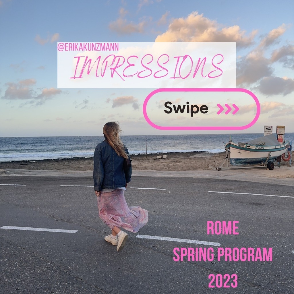 IMPRESSIONS - Rome Spring 2023 !⁠
⁠
@erikakunzmann has some impressions from the awesome Rome program this spring!⁠
Swipe to the right and look at all the cool photos she's sharing with us!⁠
⁠
REMINDER! @erikakunzmann is taking over the study abr… instagr.am/p/Cq_IfAQMjtr/