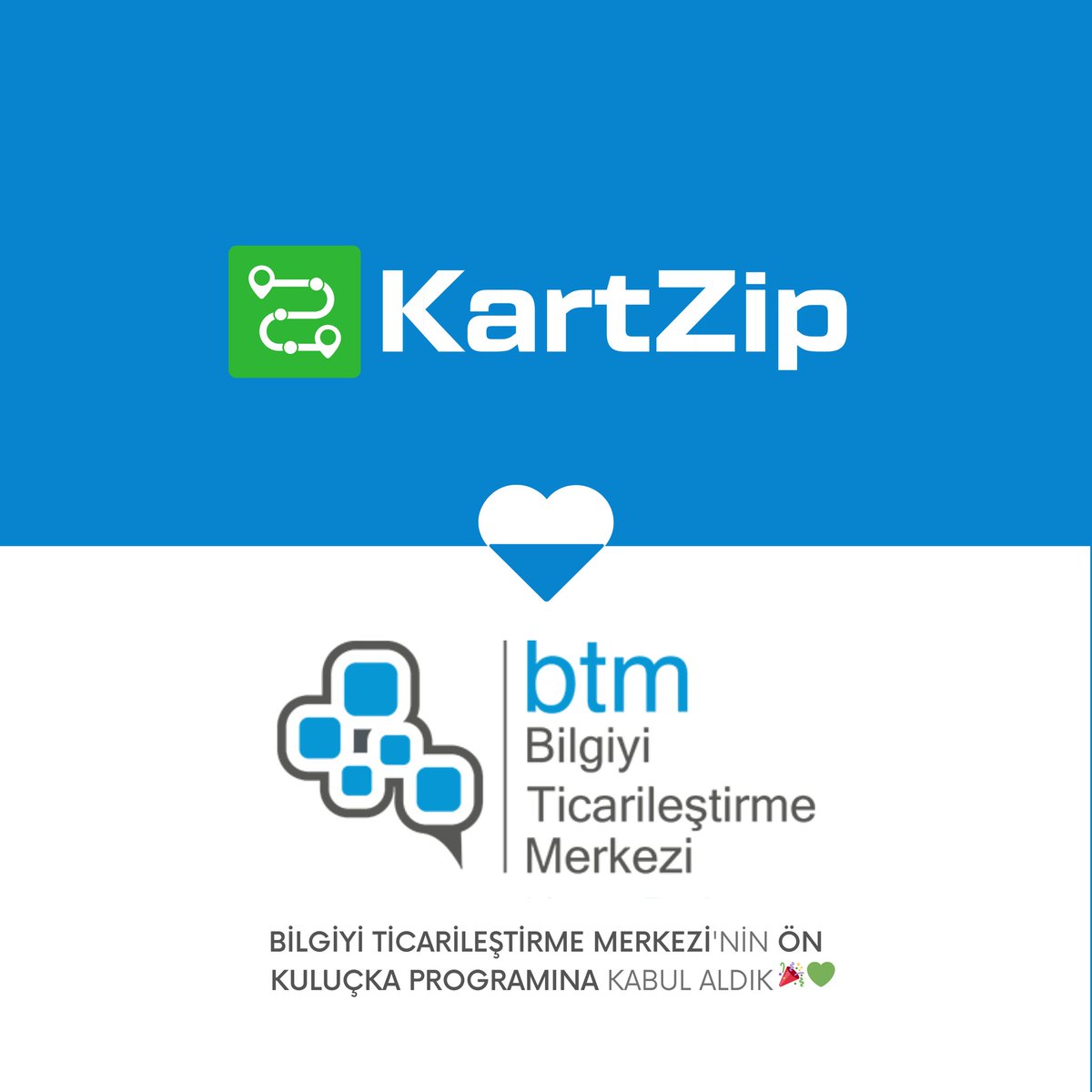 Kartzip ekibi olarak olarak Bilgiyi Ticarileştirme Merkezi Ön Kuluçka Programı’na kabul almanın mutluluğunu yaşıyoruz. 🥳 💙

#KartZipiletekuygulama #sürdürülebilirlik
#maas #mobility #futuremobility