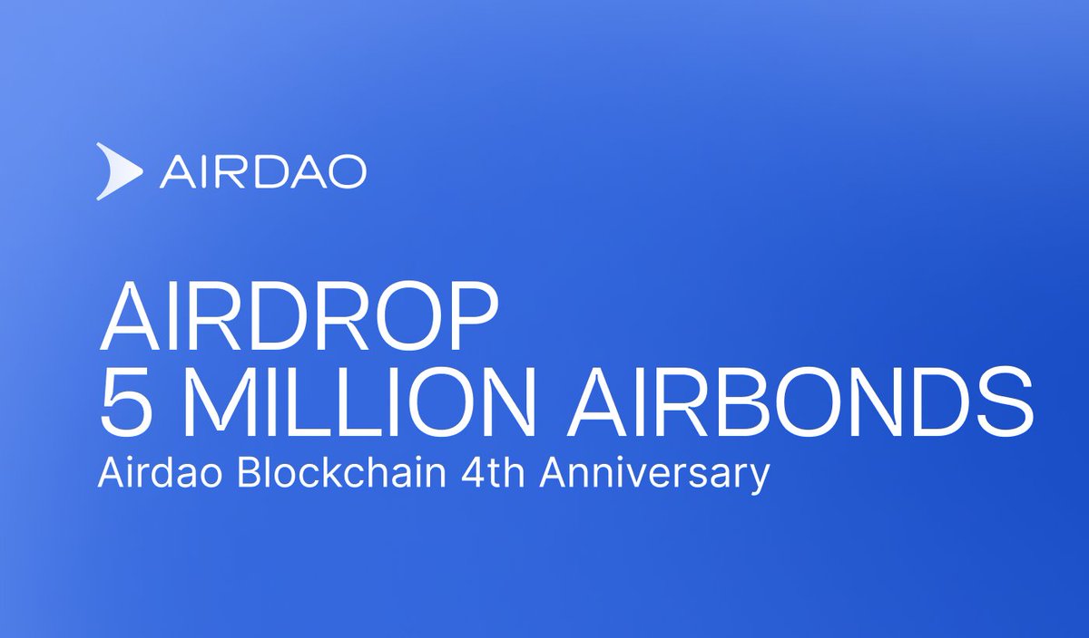 #AirDAO is holding an airdrop to celebrate the fourth anniversary of our blockchain. Hit the link below and learn more about the #airdrop in our latest blog post.

Read here: blog.airdao.io/airdao-blockch…