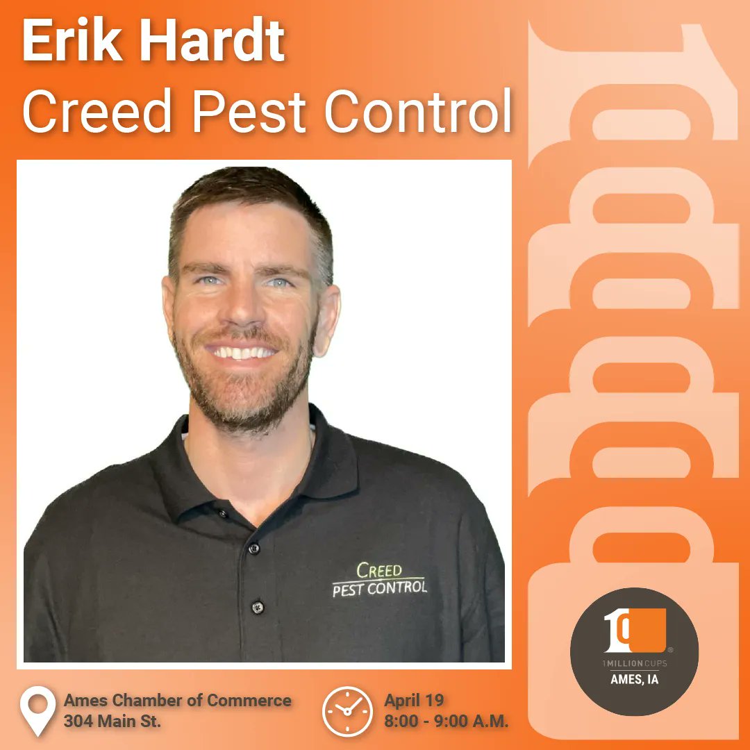 1MCAMES's tweet photo. Join us Wednesday, April 19, 8-9 AM for a discussion with Erik Hardt of Creed Pest Control. Coffee starts at 7:30! ☕
➡️ Joining in person? Head to the Ames Chamber of Commerce, 304 Main St💡
➡️ Joining online? Join the Facebook Live! 📹
#1mcmidwest #1MCAmes #1millioncups #1MC https://t.co/HlOagV2SfT