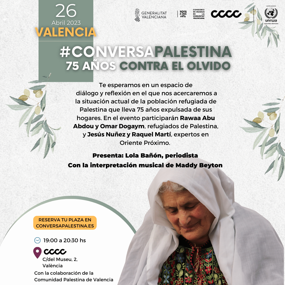 UNRWAes's tweet photo. 🌿#CONVERSAPALESTINA
75 AÑOS CONTRA EL OLVIDO
¡Ven a un espacio de reflexión sobre la situación de la población refugiada de Palestina!Te esperamos el 26 de abril en Valencia con Rawaa, Omar, @SusoNunez, @Raquel_Marti_, @LolaBanon y @maddybeyton
Reserva👉 https://t.co/8ktO7gmI27 https://t.co/LDnH3OigBW