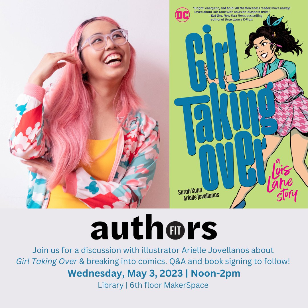 Students! Join us for a discussion with illustrator Arielle Jovellanos about her book, 'Girl Taking Over,' and how to break into comics. Q&A and book signing to follow. Wednesday, May 3, from 12 noon to 2pm in our 6th floor MakerSpace area.