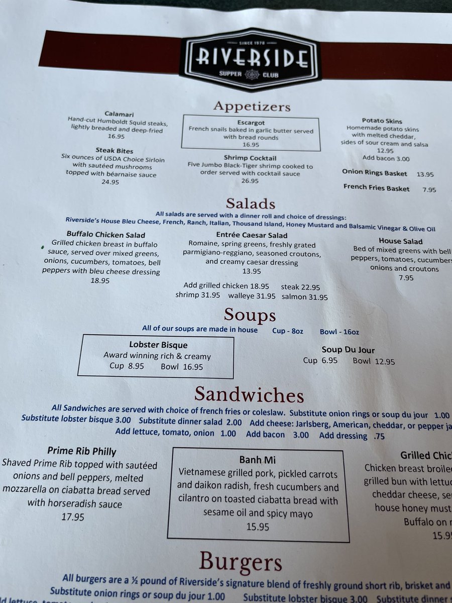 JeremyMillsop's tweet photo. Stop No. 4 for the Brainerd Dispatch Dining Guide brings us back up to Crosslake. We are at Riverside Supper Club. Next to the river that flows out of the Crosskake Corps. Of Engineers Dam.  #DispatchDiningGuide2023 https://t.co/m2Vl11pV8x
