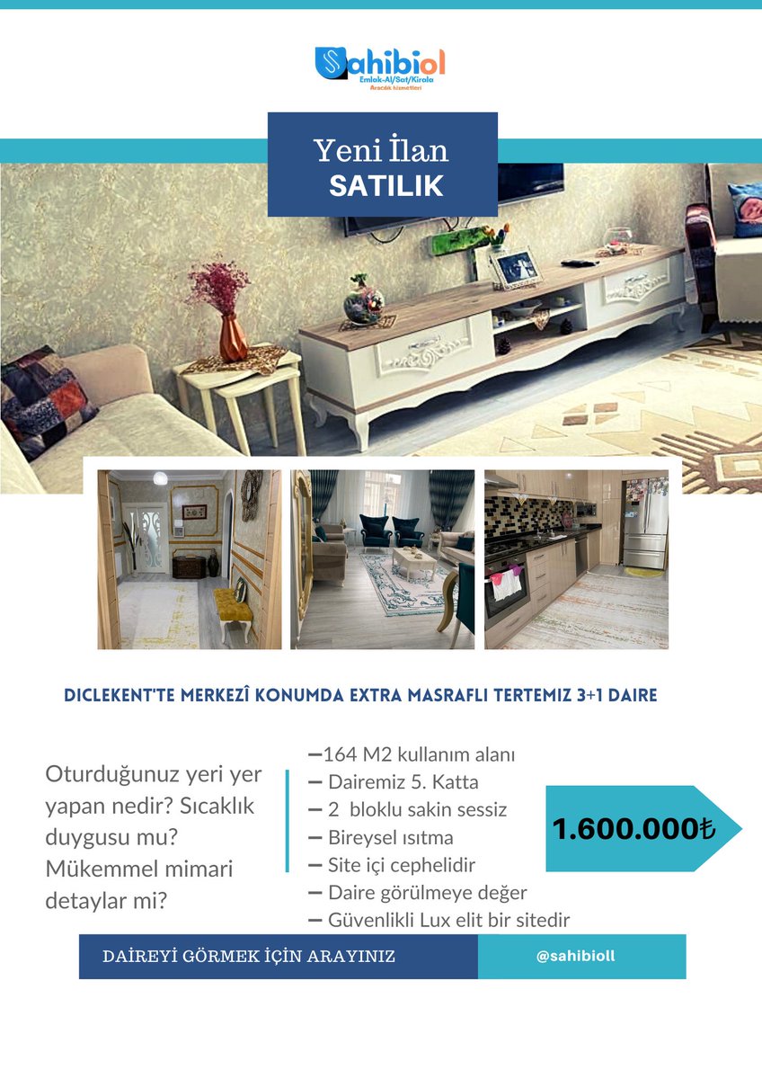 sahibiol's tweet photo. Kayapınar/Diclekent'te

3+1 / 160 M2 2 bloklu sitede 

Dairede extra masraf bulunmaktadır
☎️ 05372998821

#Twitter #instagram #Diyarbakir #diyarbakirkayapinar #satilik #kiralik #arsa #konut #uygundaire #sahibiol https://t.co/FeAyUTxrxz