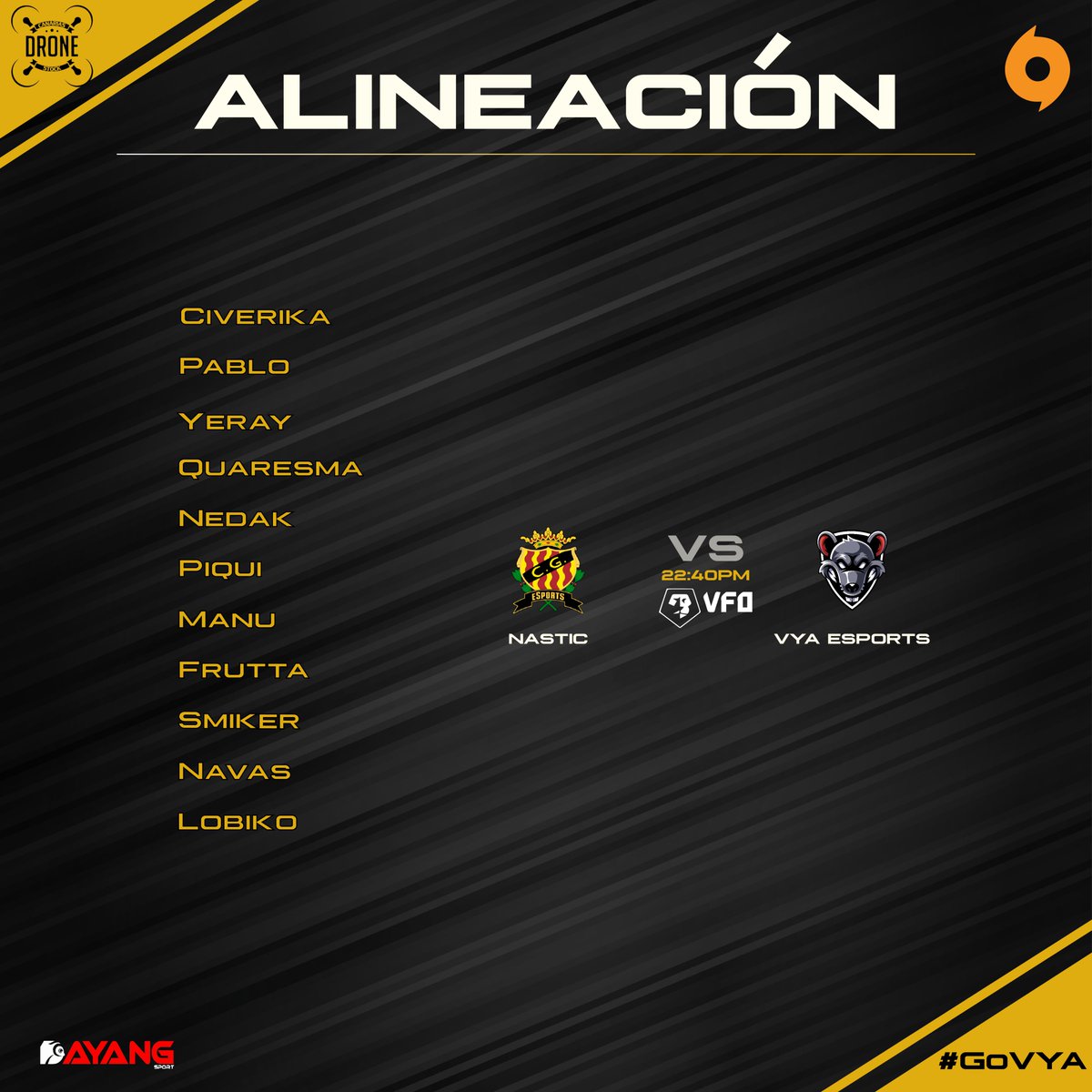 GamingVya's tweet photo. ⚔️Esta es la alineación de 𝙑𝙔𝘼 𝙀𝙎𝙋𝙊𝙍𝙏𝙎 de hoy⚔️
#GoVYA 🧡
#FIFA23 https://t.co/sgaCLgZCU7