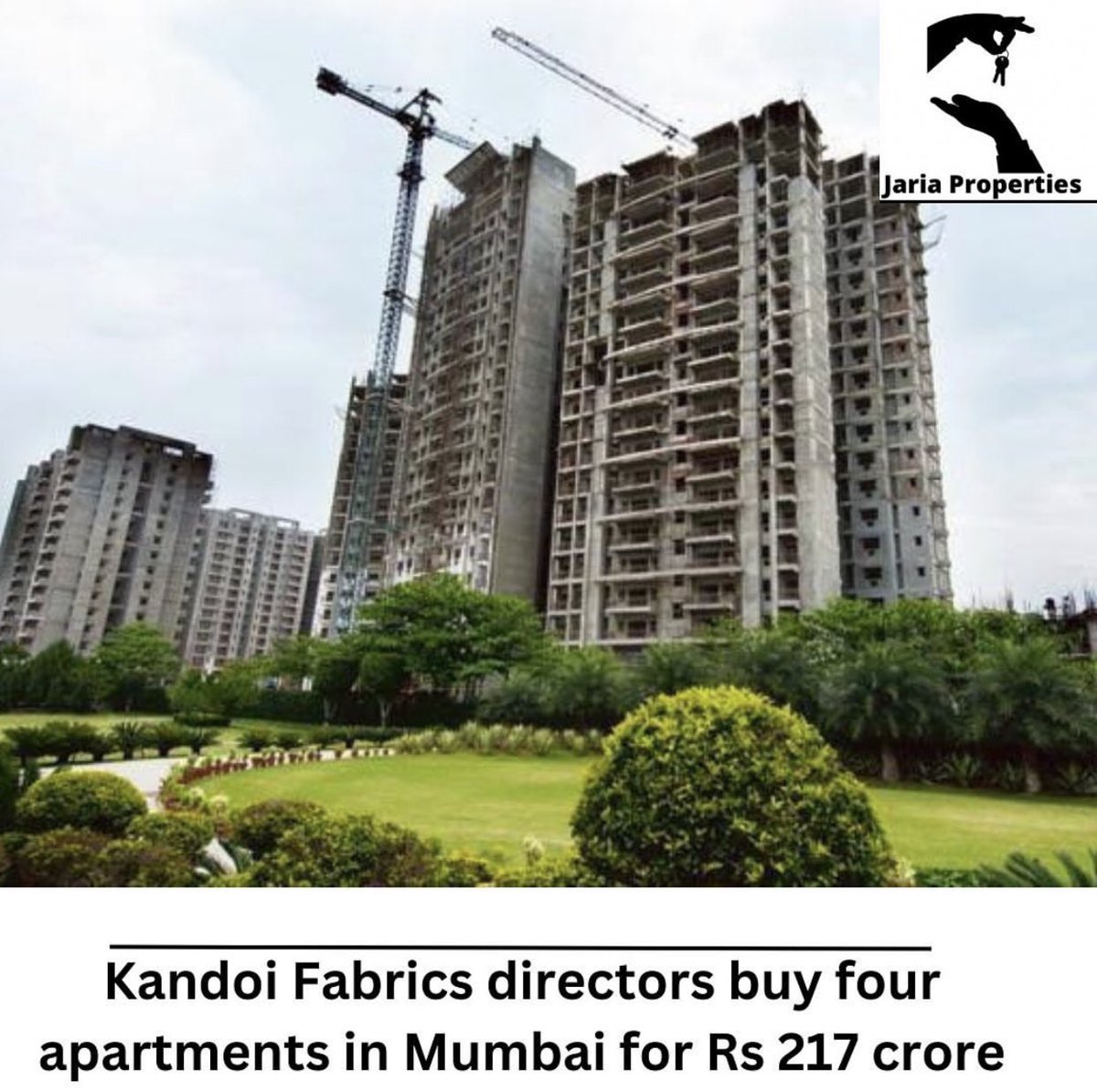 JariaProperties's tweet photo. In yet another large deal in Mumbai, two directors of Kandoi Fabrics, manufacturer of packaging fabrics and bags, have bought four sea-facing luxury properties worth Rs 217 crore in Mumbai.A stamp duty of Rs 13.02 crore has been paid on the four units, at Rs 3.25 crore per unit. https://t.co/jaUMa7os7c
