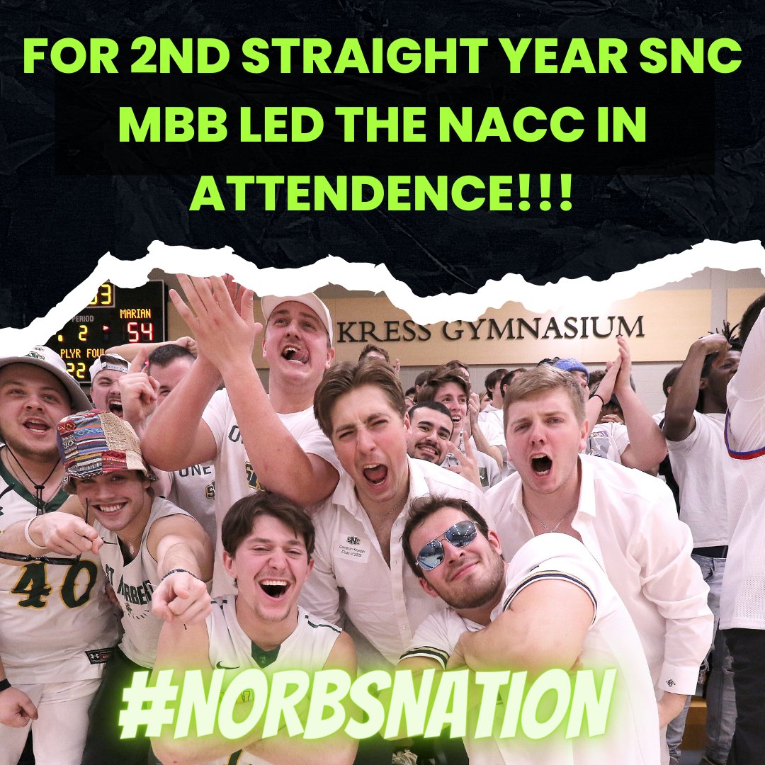SNCMensBB's tweet photo. For the 2nd straight season, @SNCMensBB led the NACC in attendance! Thank you to all the students, faculty, staff, parents, community members &amp; anyone else who attended for your support!
@NorbsNation https://t.co/Ym2MEiTFvi