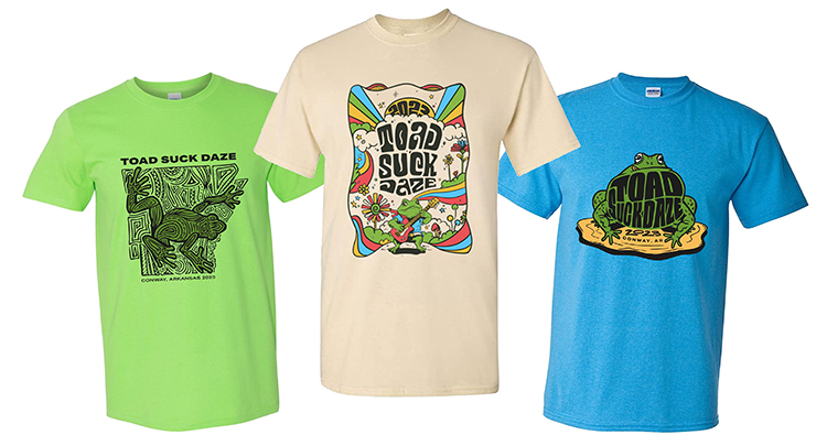 Toad Suck Daze T-shirts are here!

Shirts go on sale Monday, April 17 in the <a href="/Conway_Chamber/">Conway Area Chamber of Commerce</a> lobby from 8:30 a.m. to 5 p.m.! Stop by and get one!

Shirt Sizes &amp; Prices
Youth 6 months to L: $17
Adult Small to XL: $22
Adult 2XL to 4XL: $25