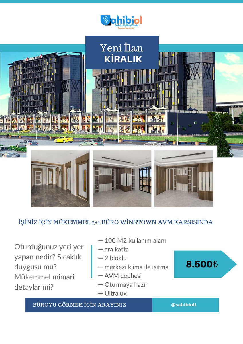 sahibiol's tweet photo. ➖ DİYARBAKIR KAYAPINAR DA
➖ YENİ WİNSTOWN AVM KARŞISINDA
➖ MUHTEŞEM BİR PLAZA KATI

☎️ 05372998821

#Twitter #instagram #Turkey #Diyarbakir #diyarbakirsatilik #daire #arsa #konut #kiralik #uygun #sahibiol https://t.co/6Nq2zPa0kc