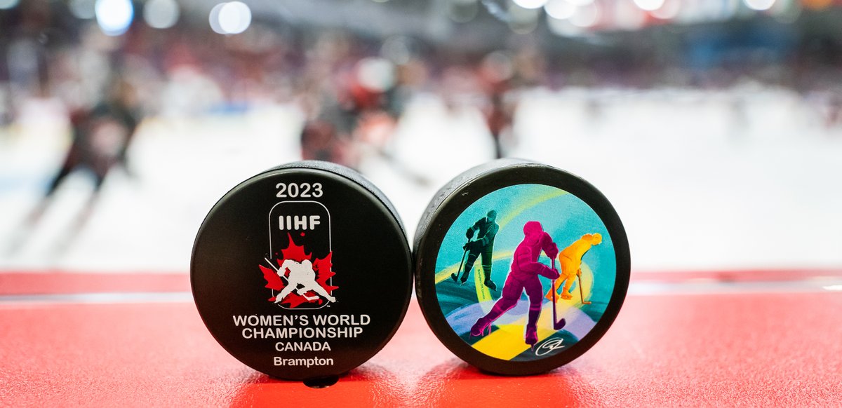 FANCY PUCK ALERT! 🚨 Designed by @chlschrls, illustrator of The Hockey Jersey, these pucks will be used during warm-up ahead of 🇨🇦 🆚 🇸🇪 tonight. #WomensWorlds