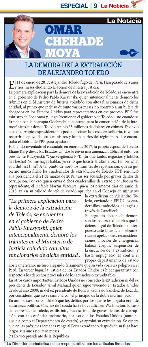 Mi artículo sobre la demora en la extradición de Toledo publicado hoy en el diario La Noticia. Saludos