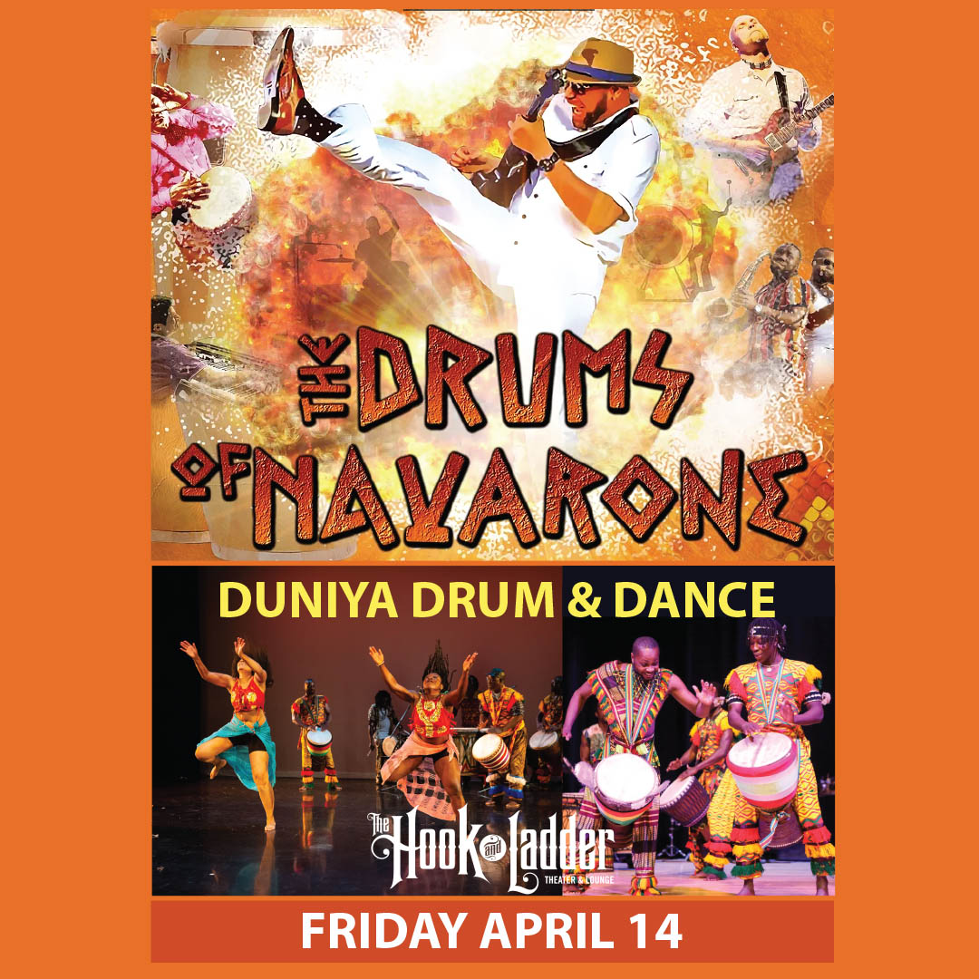 Drums of Navarone / Duniya Drum & Dance on Friday, April 14
--
#TheHookMpls #Minneapolis #Minnesota #MnMusic #MnDance #AfricanDance #AfroCubanMusic #LatinMusic #Guinea #WestAfrica #DrumsofNavarone #DuniyaDrumandDance
