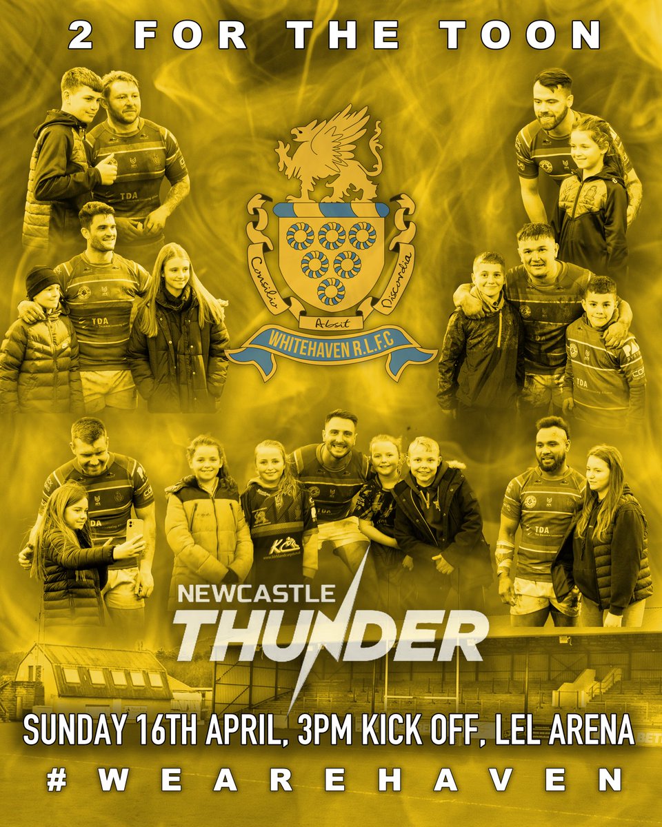 There’s a fantastic weekend planned at the LEL Arena as we welcome <a href="/ThunderRugby/">Newcastle Thunder</a> in our only home Championship match of the month

We’re aiming at “2 for the toon” with the aim of having 2000 people backing Jonty’s boys! Bring a marra and let’s expand the 🟤🔵🟡 army

#WeareHaven