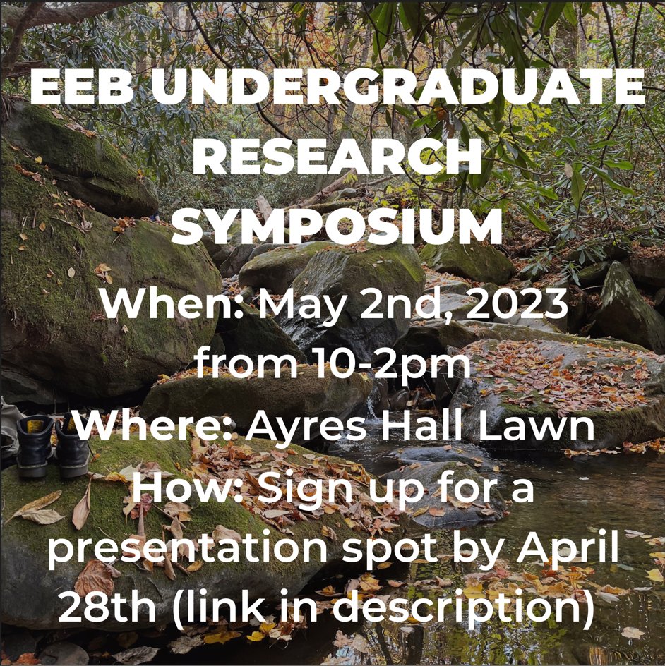 UTK_EEB's tweet photo. The EEB Mentoring Program in collaboration with the Department of Ecology and Evolutionary Biology and Darwin Day UT is hosting the 7th Annual EEB Undergraduate Research Symposium! Please sign up for a presentation spot using this link: https://t.co/hC0kjvYYYz https://t.co/Z3Bc5Opfyh