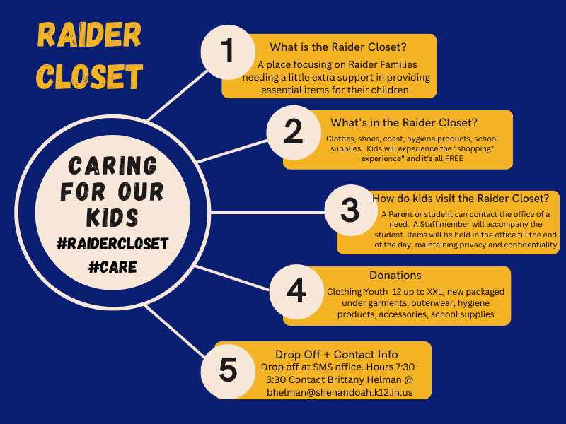 We are now collecting donations to be dropped off at the Middle School Office to be available for middle and high school students next school year.