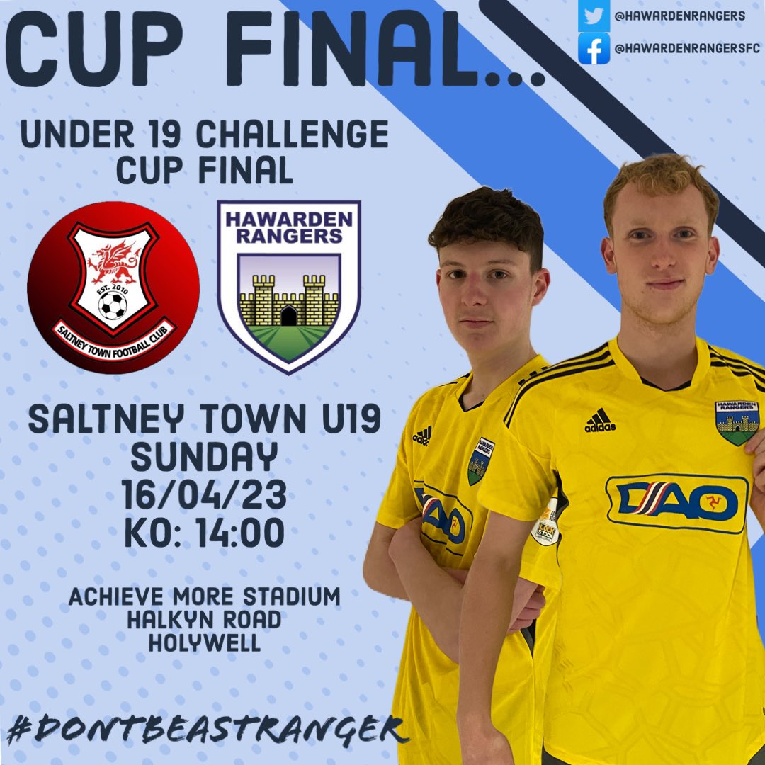 🔵⚽️CUP FINAL⚽️🔵

Next up for the Development Team is the rearranged @queensferrysports U19 Challenge Cup Final against neighbours <a href="/Saltneytownfc/">Saltney Town FC</a> U19 ⤵️

📆16/04/23
🏟Halkyn Rd, Holywell
⌚️14:00
🎟 £2 Adult/ 50p concession
Children Free
☕️Refreshments available

#DontBeAStranger
