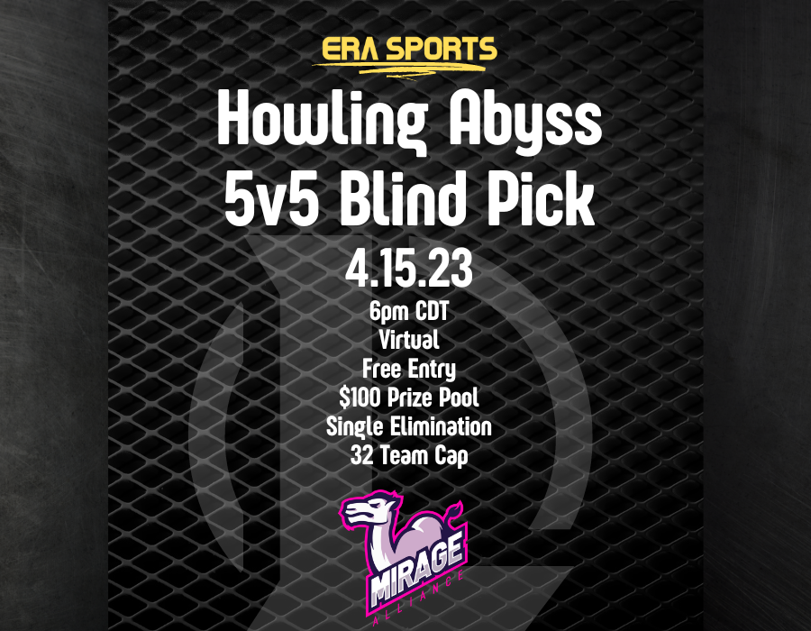 ERASportsGG's tweet photo. Free tourney on the Aram map, Howling Abyss, except you get to pick your champion! $100 prize pool. Virtual, this Saturday at 6pm CDT.
Sign-up here: https://t.co/OZAqUF8NtB
#leagueoflegends #lolesports #esports #howlingabyss https://t.co/OgAKgyz7qs