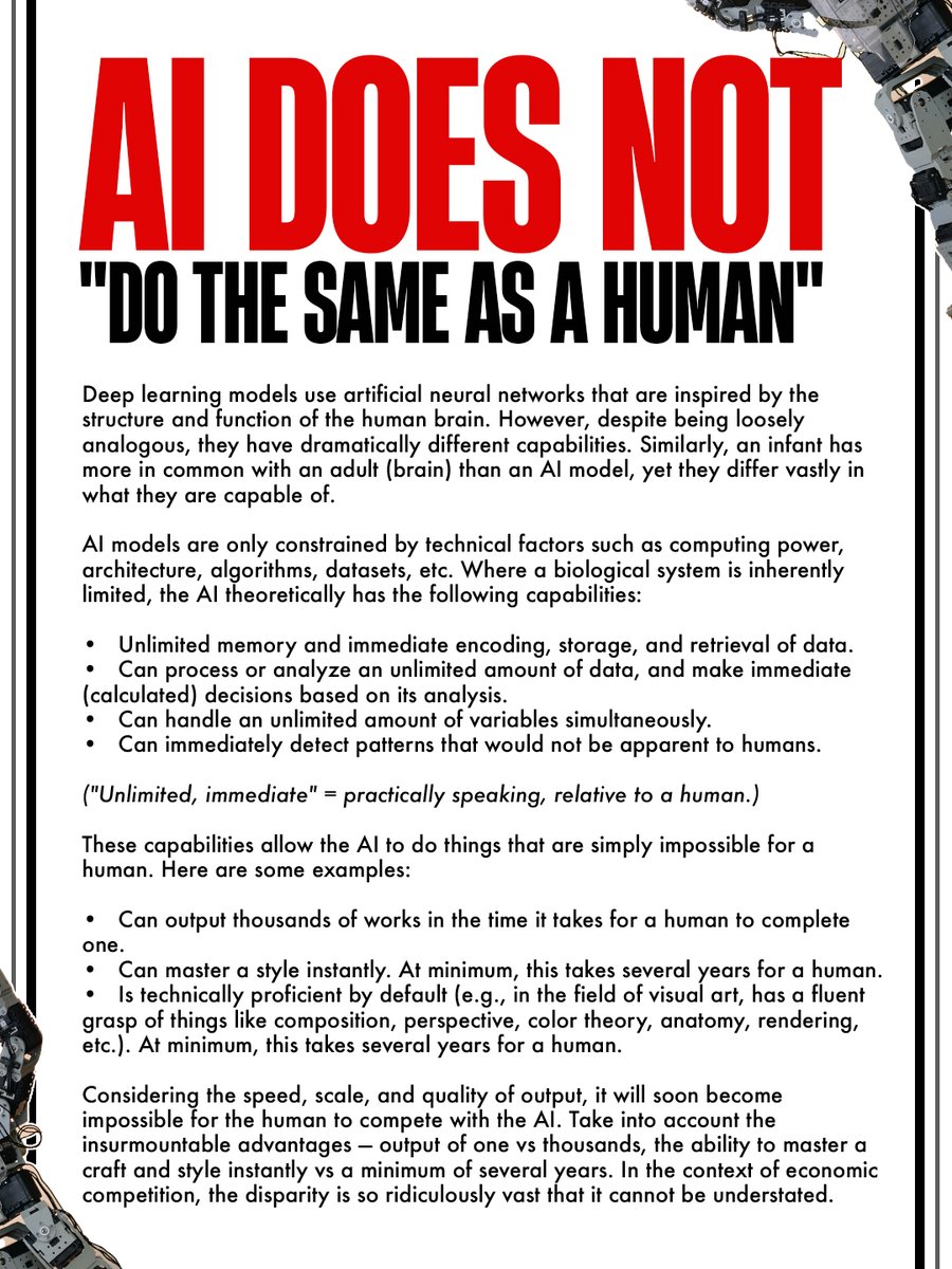 jartist00's tweet image. AI does NOT &quot;do the same thing as a human,&quot; it is vastly different! #SupportHumanArtists #TeamHuman #CreateDontScrape
