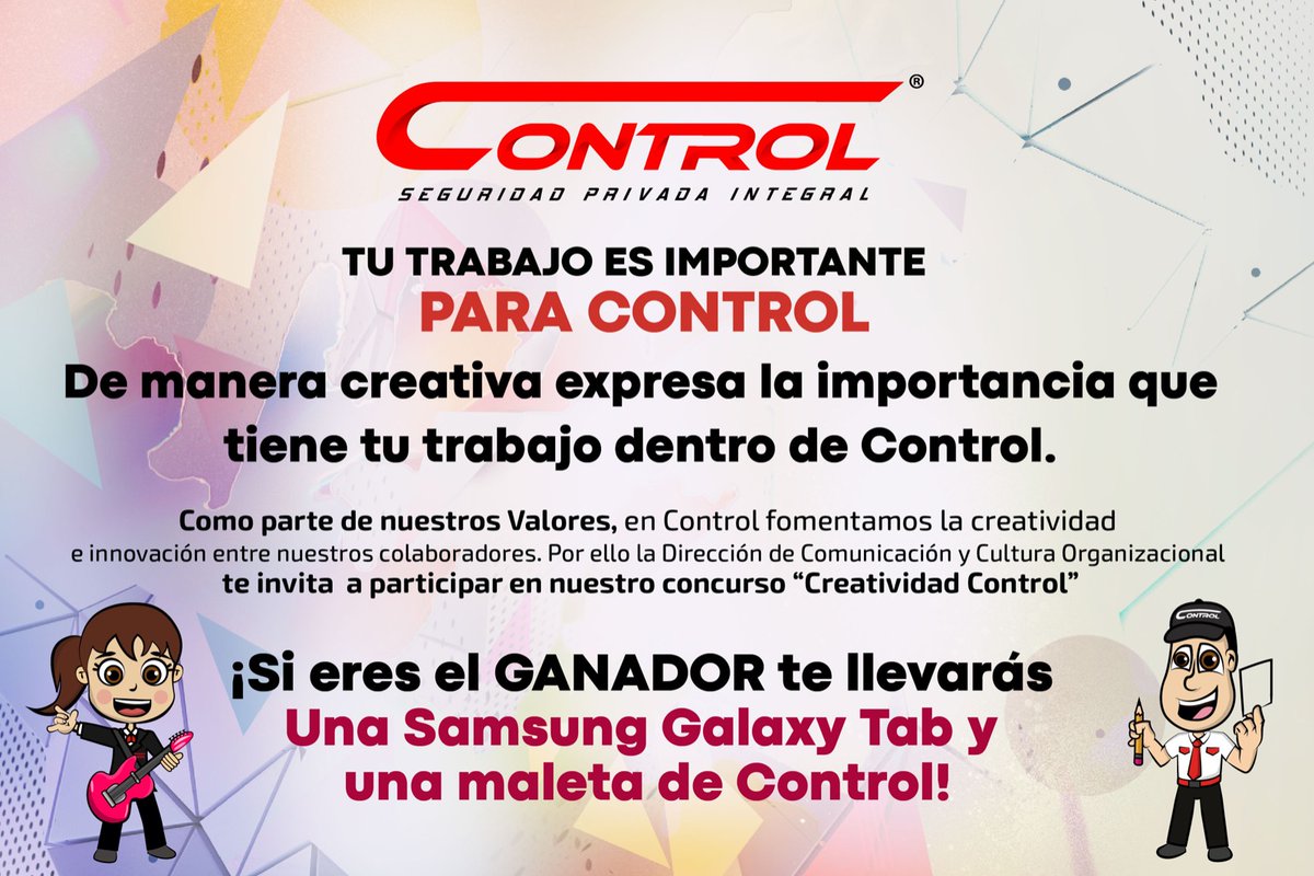 segcontrol's tweet photo. Si ya formas parte de la Familia Control puedes ganarte una Samsumg Galaxy Tab en nuestro concurso "Creatividad Control".
Consulta las bases del concurso dando clic aquí 📷
https://t.co/2wNs7dmT8L
#YoSoyControl #SeguridadControl #GuardiaControl https://t.co/fPslrPJNUd