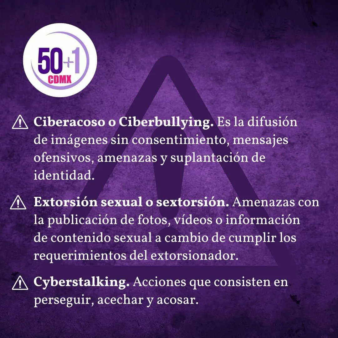 50mas1CDMX's tweet photo. 🔴 Te platicamos sobre la ciberviolencia contra mujeres y niñas.
🔴 Es el comportamiento violento en línea y mediante el uso de las redes sociales con la intención de causar daño psicológico o emocional.
🔻🔻🔻
#Somos50más1
#NoTeAcostumbres
#Ciberviolencia
#LoDigitalEsReal https://t.co/CZEOjcRpLp