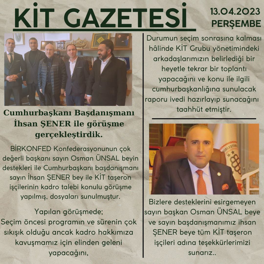 KİT Taşeron işcilerimizin kadro talebi ile alâkalı adımlarımızı attık.
#90BinKİTSeçimeKüsGirmesin