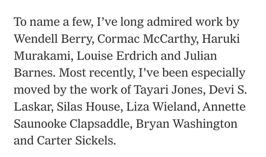 HubCityPress's tweet photo. So lovely to see this shout out of @CarterSickels from @Charles_Frazier in @nytimes's By the Book! 

https://t.co/ldCz4MDGEH https://t.co/XWLt2uocTG