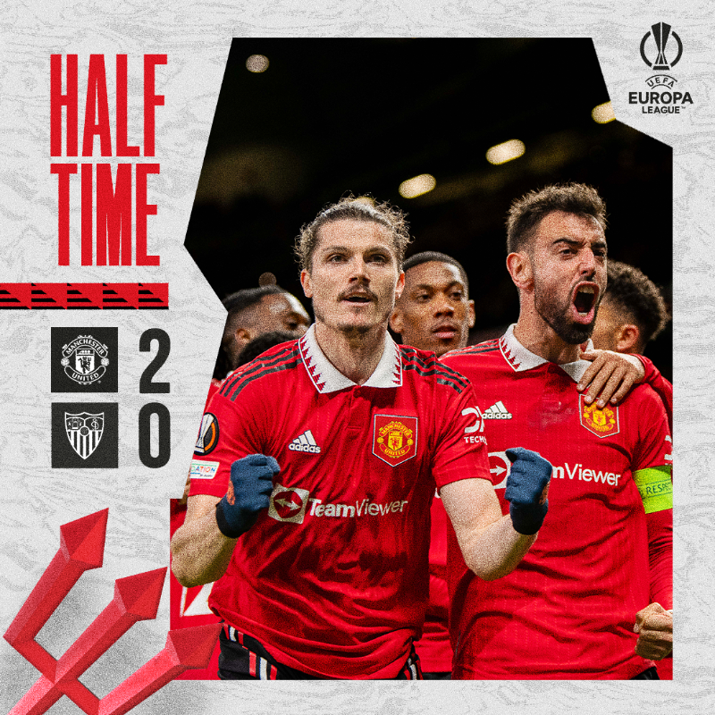 ManUtd's tweet photo. ⚡️ A thrilling first half at Old Trafford. 

#MUFC || #UEL