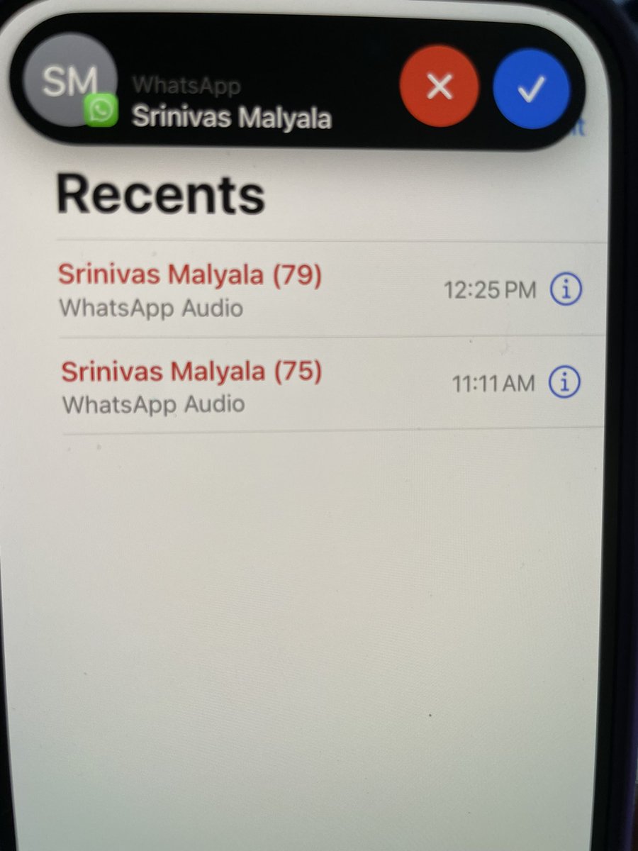 Srivas0506's tweet image. Having weird issue with WhatsApp from past 36+ hours. Getting automated call from one of my contact approximately for every 1min
none of them worked.
1) Blocking the contact 
2) uninstall and install app
3) Restart phone

#whatsapp #annoy #automatedcall