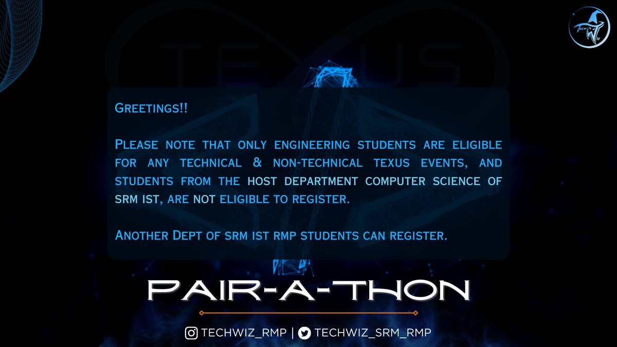 Techwiz_srm_rmp's tweet image. “Two Heads are Better Than One”✨

#TechWiz Presents “PAIR-A-THON” : A mini #hackathon using the concept of Pair Programming.

Limited slots ‼️
🔗 texus.io/events/TxEV230…
Exciting Goodies &amp;amp; Prizes on the way 🤩

🗓️ 21st April ‘23
🕛 12:00PM - 2:00PM
📍 #chennai

#Texus #SRM