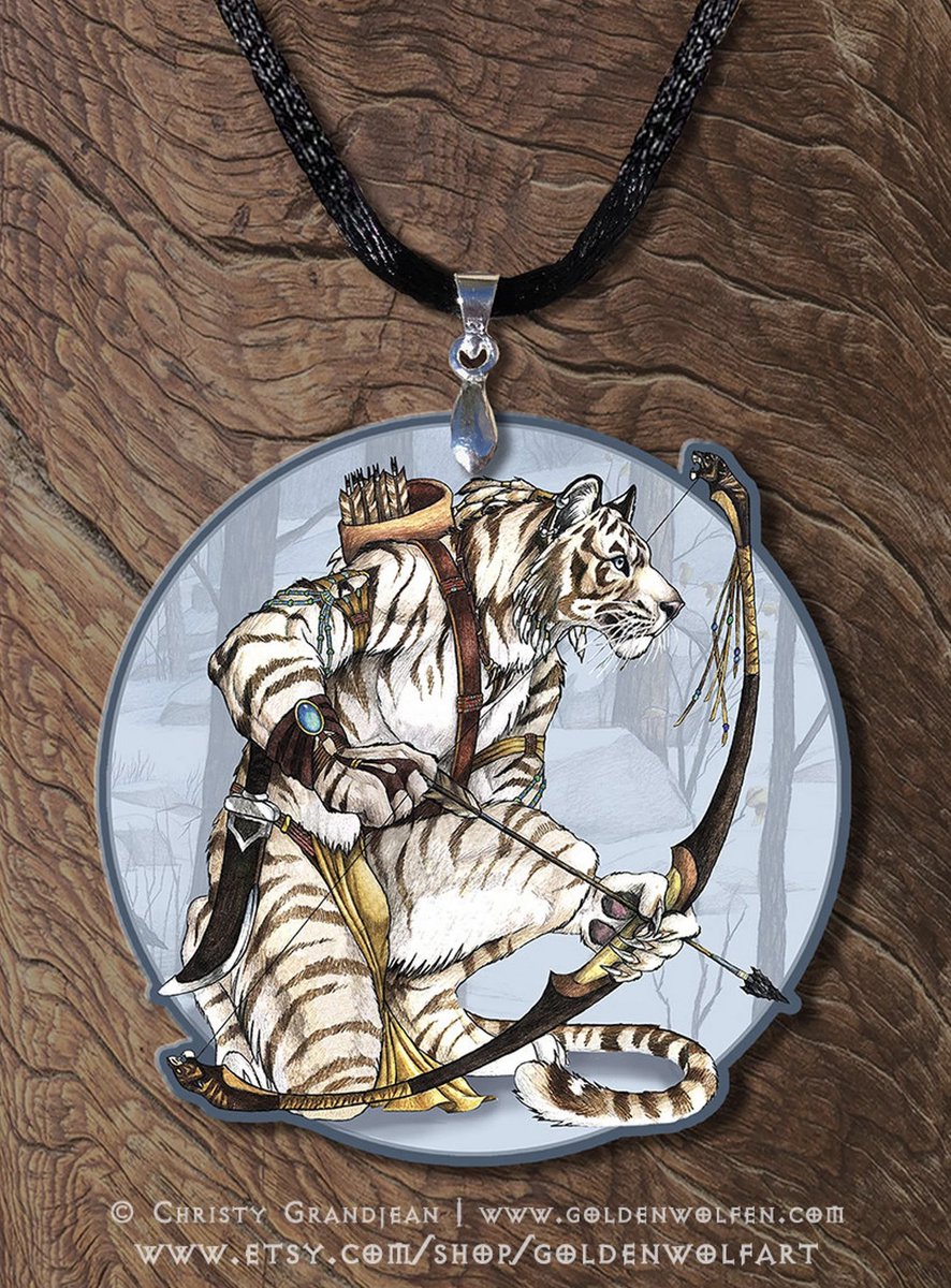 N3w in the sh.0p! White tiger archer Spirit Hunter wooden pendants are now av@ilable! 📷📷 #whitetiger #Tiger #Archer #hunter #hunting #archery #bowandarrow #furry #pendant #woodenpendant