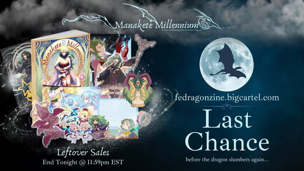 ⏰Last chance✨
Today is your last chance to grab some dragon merch before the treasure troves are sealed away!

Don't forget, for each physical order comes a surprise bonus merch piece for free!

Shop closes at 11:59pm EST!
🛍️fedragonzine.bigcartel.com