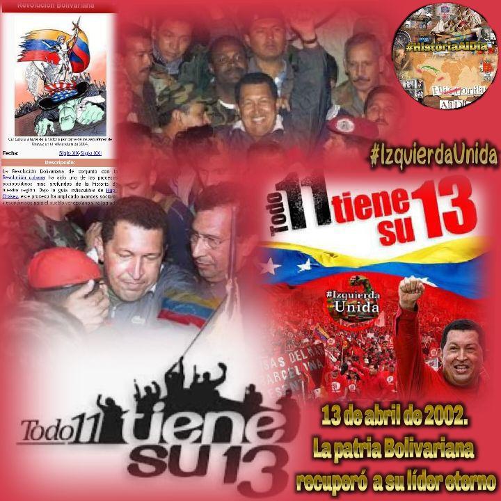 13 de abril de 2002 la Revolución Bolivariana recupera a su líder Hugo Chávez Frías. La guardia nacional recupera el palacio de Miraflores. Se demuestra ante el mundo todas las patrañas de los golpistas. #Todo11TieneSu13 #HistoriaAlDía #IzquierdaUnida #ChavezPorSiempre