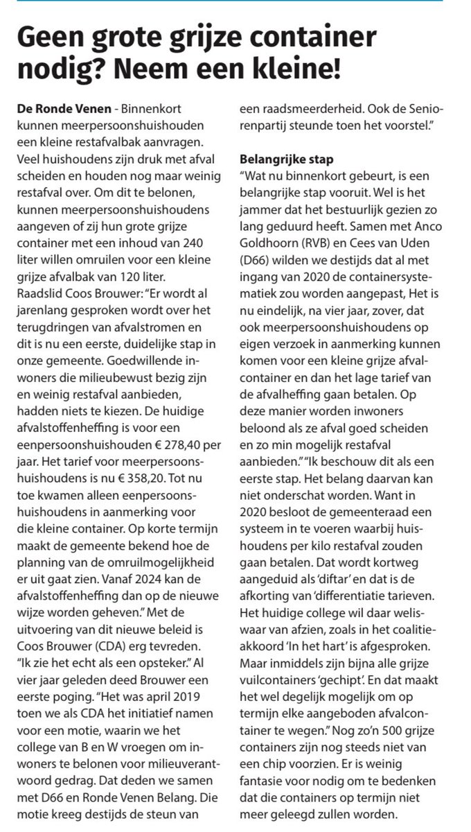 cwbrouwer's tweet image. Na 4 jaar toch raak ! Het college van de @gemeentedrv neemt de motie van het @CDA_DRV alsnog over ! Dank @MaartenvdGreft #afvalstoffen zijn #grondstoffen