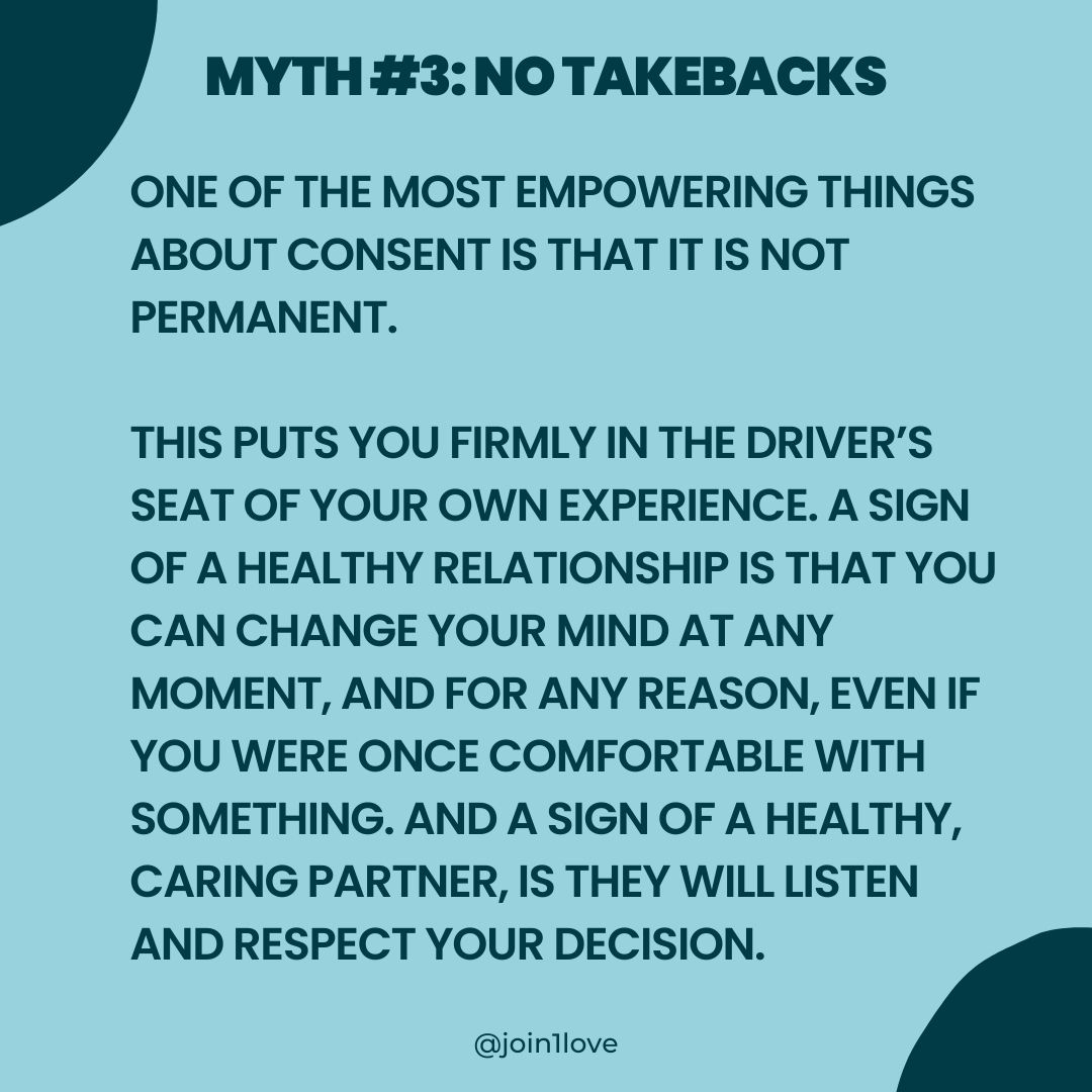 Join1Love's tweet photo. Consent is critical to a healthy relationship, yet not everybody is always clear on what consent means. So, let’s get into a few big myths and debunk them one by one.

Share this resource with a friend. https://t.co/TWm97YKWJL