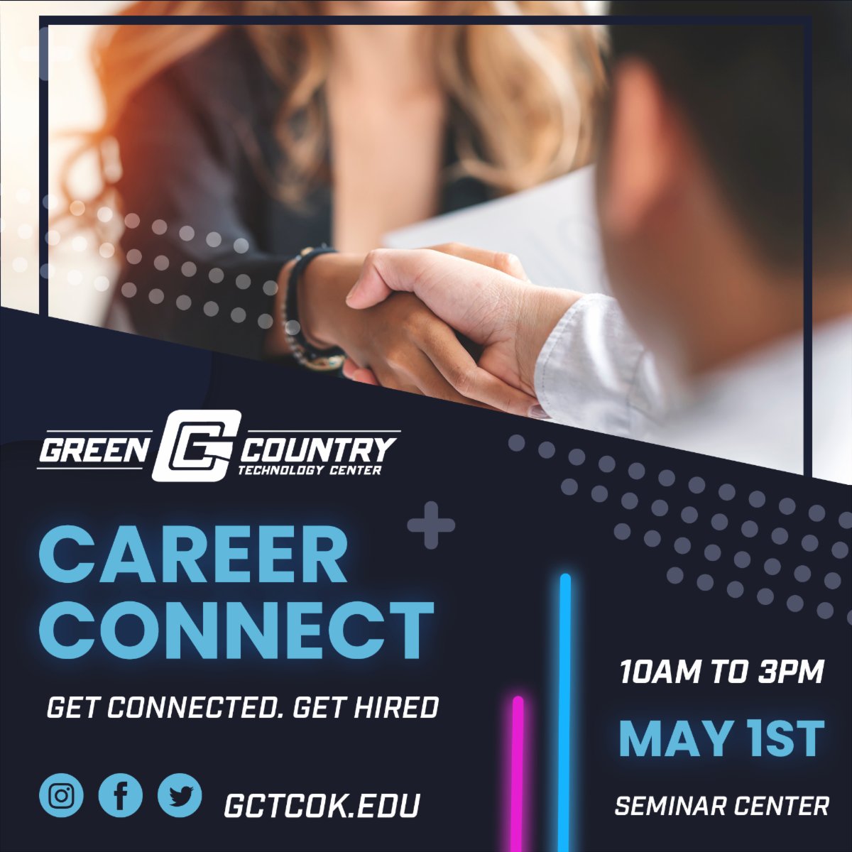 Join us at Career Connect, powered by GCTC! This career fair is open to the public  
conta.cc/3UzGcV6
GET CONNECTED. GET HIRED! 
#GoGreen | #GCTC | #CareerConnect | #Opportunity