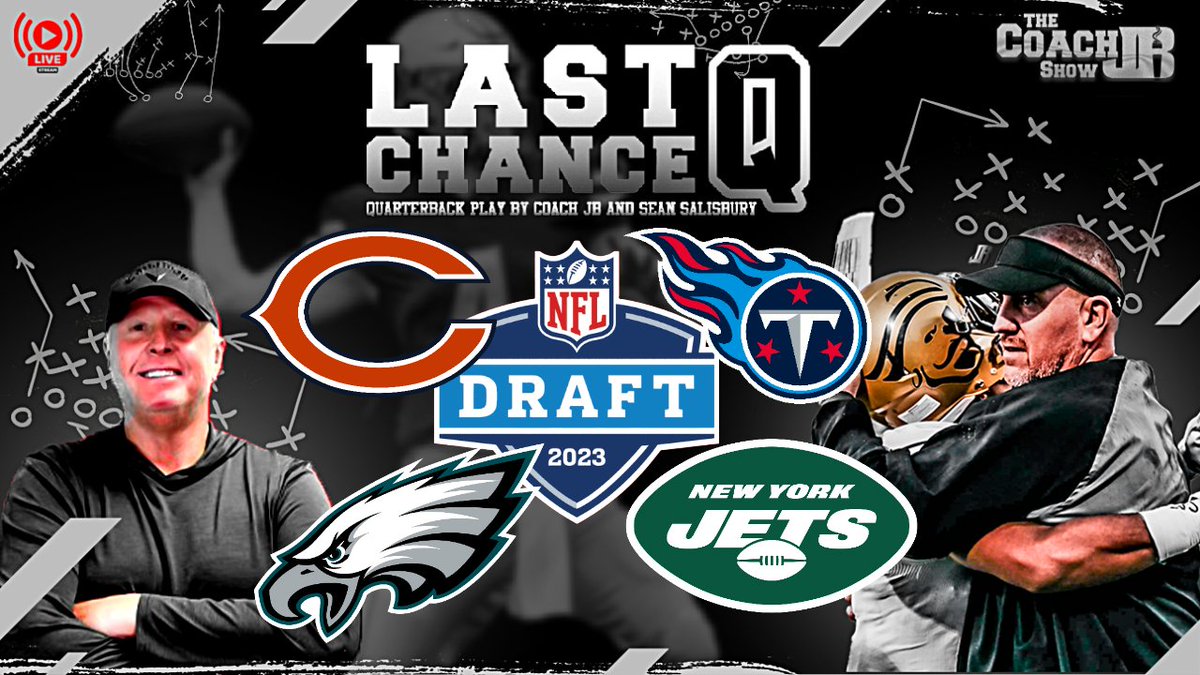 Last Chance Q is LIVE tonight at 3:30 pm PT/5:30 CT on Youtube! Join <a href="/TheRealCoach_JB/">Coach Jason Brown</a> and <a href="/SeanUnfiltered/">Sean Salisbury</a> as they break down the #Bears, #Eagles, #Titans, &amp; the #Jets draft needs! You won't want to miss it!

youtube.com/@CoachJB