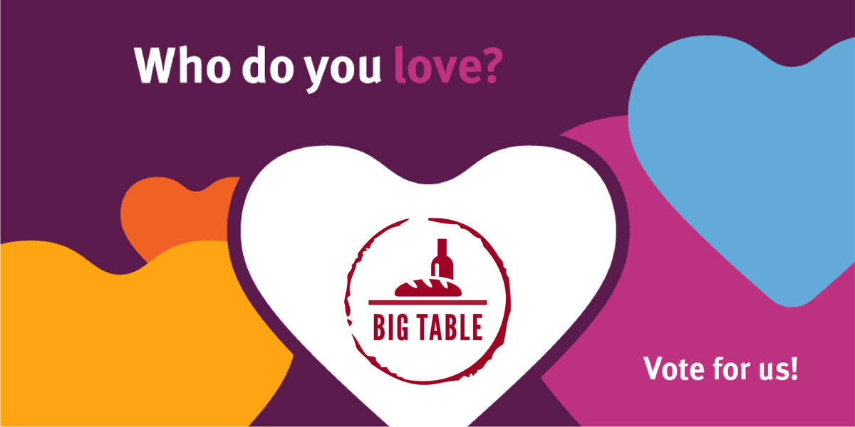 1BigTable's tweet photo. Raise awareness and support for Big Table now through Sunday, April 23rd at 5:00 PM. The STCU “Who Do You Love?” campaign allows individuals to vote daily for their favorite non-profit (Big Table 😊) to win upwards of $5,000. Remember to share and vote! https://t.co/iDUusbixYC https://t.co/SWVpfWETYq