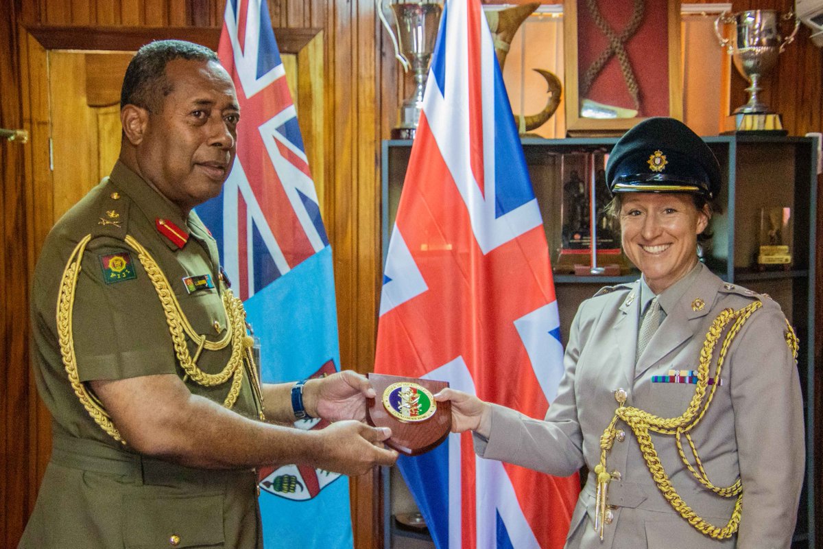 UK’s Defence Advisor to Fiji, Tonga and Vanuatu Lt-Col Sophie Waters earlier this week paid a courtesy call to the Commander RFMF Maj-Gen Kalouniwai at the RFMF SHQ in Berkley Crescent. The RFMF looks forward to working with Lt-Col Waters.