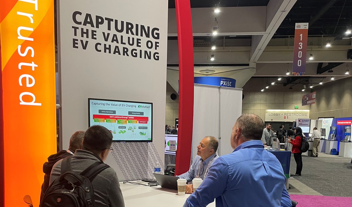 OATIinc's tweet photo. It's Day Two of EoT Alley™ with EVolution™ Powered by OATI! We offer the most robust #evcharging platform in the #energyindustry, including a Smart-Charge-Station Network Management System. Learn more: https://t.co/6S2DuxCPoO. #v2g #tesla #ford #vehicle2grid @GridEdgeTech https://t.co/LXYXJGNUdz