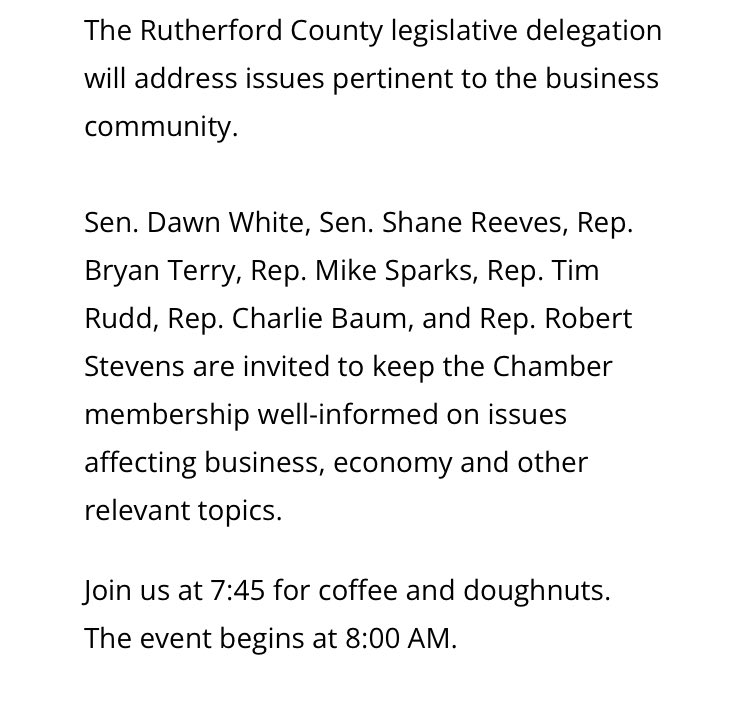 Rutherford Chamber has cancelled their Capitol Connection Friday. If you had questions for your Representatives, too bad, they don’t want to face concerned constituents.