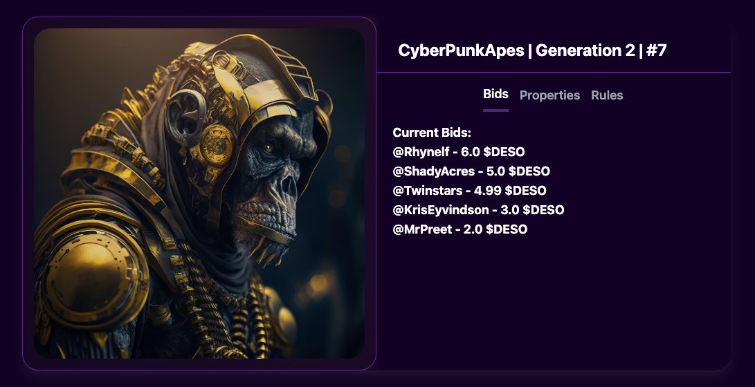 🔥🦍 Breaking News: <a href="/CyberPunkApes/">CyberPunkApes</a> #7 is LIVE &amp; BIDDING IS ON! 💯 Be part of this legendondary <a href="/desoprotocol/">DeSo</a> #NFT series 🌟 Get in NOW before it's too late! 🚀⏰➡️ cyberpunkapes.xyz/gen2/bid 🌐 Join the #CyberPunkApes fam &amp; let's take it to the MOON! 🌕 #NFTCommunity #nftcollector
