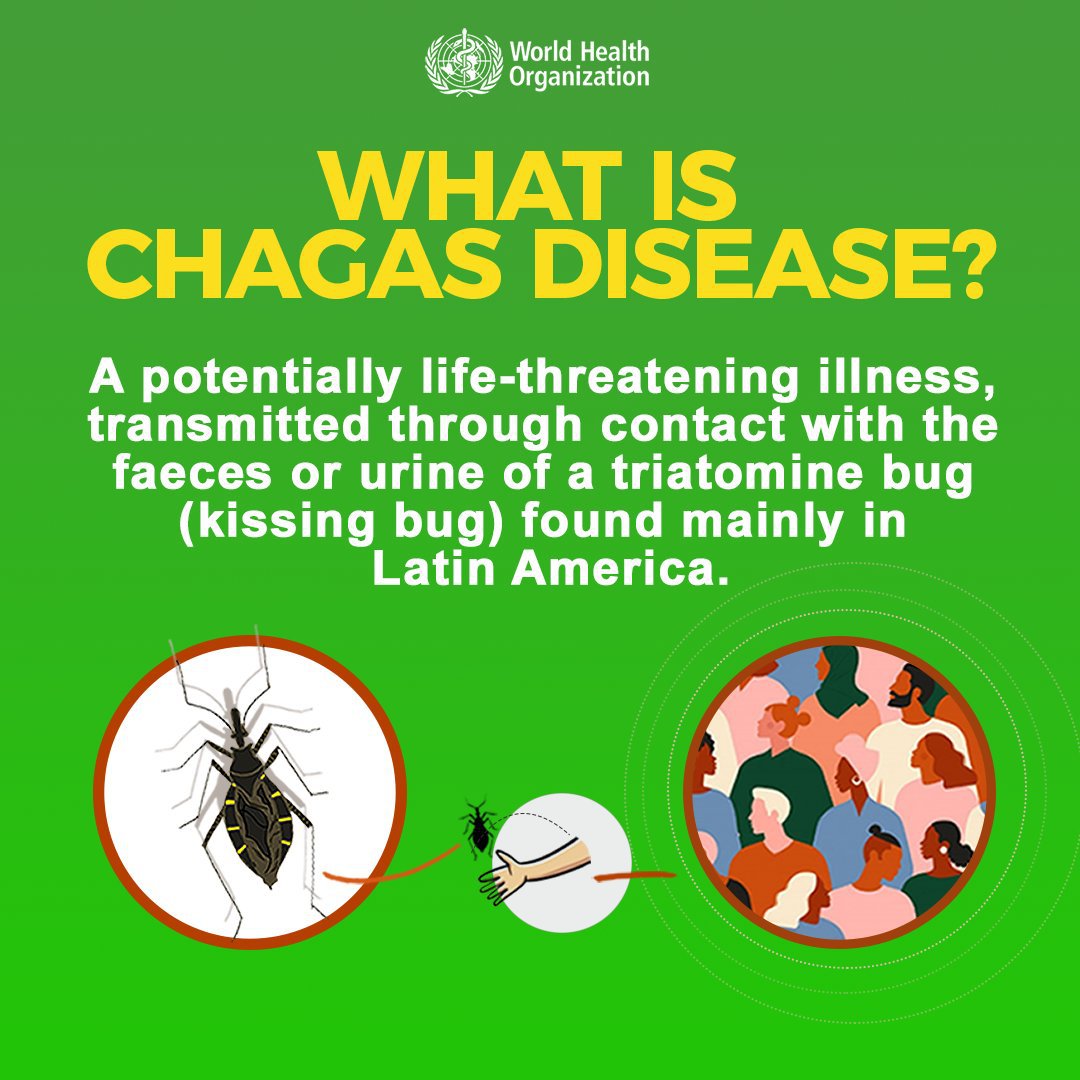 Chagas is a tropical disease caused by parasites that affects around 6-7 million people worldwide, mostly in Latin America.

With prompt treatment, the disease is curable.

More from <a href="/WHO/">World Health Organization (WHO)</a> on Friday's #WorldChagasDay: who.int/campaigns/worl…