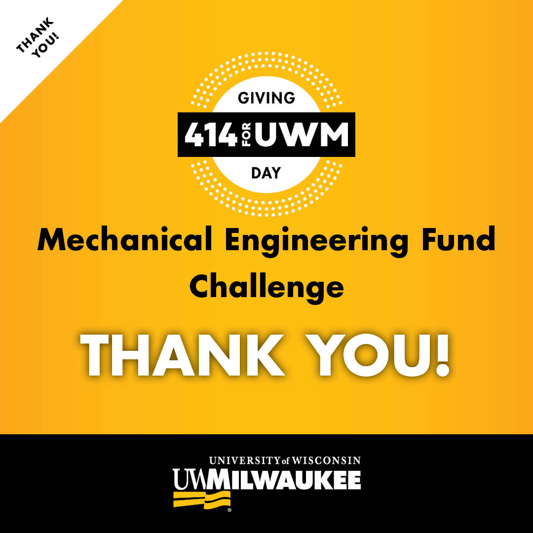 UWM_Engineering's tweet photo. Woot! Woot! Through your generosity, #mkeengineer supporters, the Mechanical Engineering Fund Challenge has been unlocked for #414forUWM!
Thank you! There's still time to join us supporting the initiative closest to your heart: https://t.co/uY1qezaNB4 https://t.co/nvBst7mXZ0