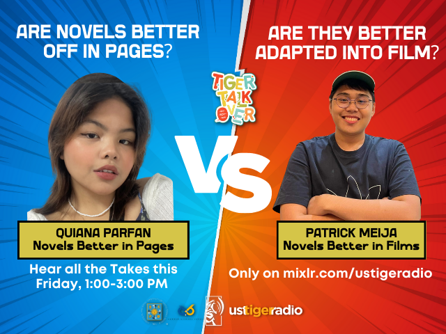 tigeradioUST's tweet photo. Calling all bookworms and movie buffs! 🗣️

Join Toby (@matyuu31) and Kyra (@kristenchua_), together with Quiana (@quianaalexi) &amp; Patrick (@patlaurencee) as they discuss novel to movie adaptations! Tune in to #TRTigerTalkOver from 1-3PM via https://t.co/aqHNim9jf0! https://t.co/OqnrmZkaeE