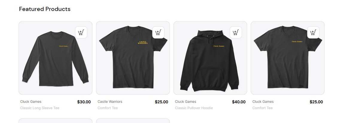 CluckGamesLLC's tweet photo. We have launched our apparel store! Check it out at https://t.co/DnuvEwGhNS https://t.co/eMFL1Y3HTq