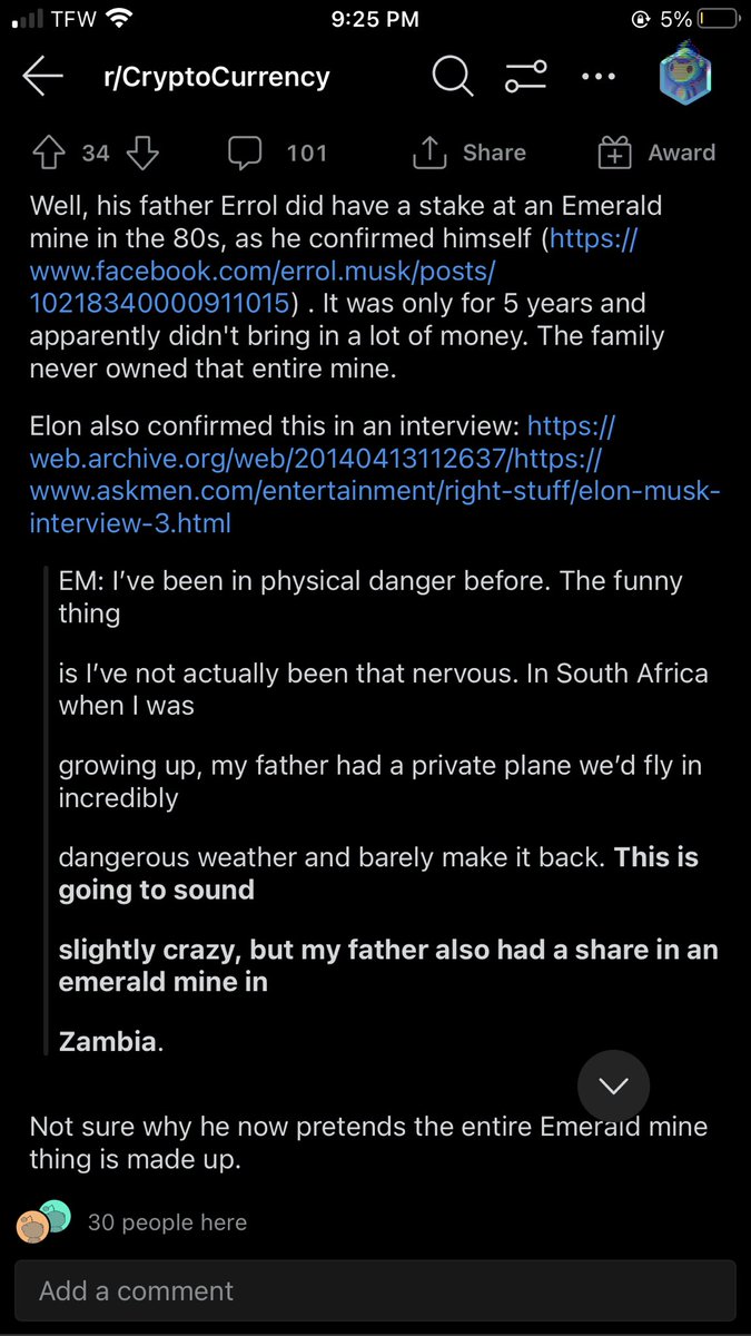 21GME's tweet photo. @elonmusk   You really expect us to believe that the share of your fathers emerald mine was “unprofitable” https://t.co/6CFHwWYAqG