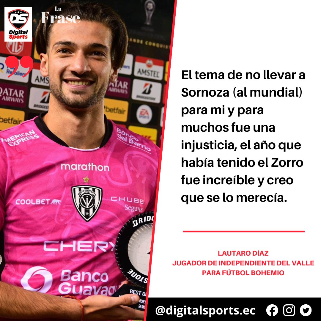 digitalsportsec's tweet photo. ⚫🔵🗣 Lautaro Díaz opinó sobre la ausencia Junior Sornoza en el Mundial 🏆⚽️
Declaraciones en #HastaLasBolas @futbolbohemio @Teradeportes https://t.co/EOHp47yR8h