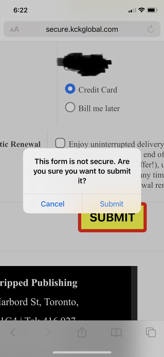 mgranbois's tweet photo. @GrippedMagazine - Hi! I’m trying to renew my subscription, but am receiving a warning the form is not secure. Can you secure the form please? Thanks! https://t.co/iUpsGPGli7