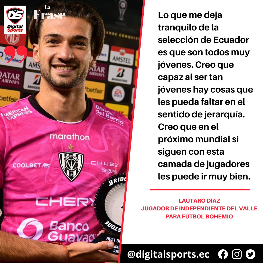 digitalsportsec's tweet photo. ⚫🔵🗣 El jugador Lautaro Díaz comentó sobre la participación de Ecuador en el Mundial y lo que espera de la Tri en la próxima cita mundialista 🏆⚽️
Declaraciones en #HastaLasBolas @futbolbohemio @Teradeportes https://t.co/CBkhANDIak