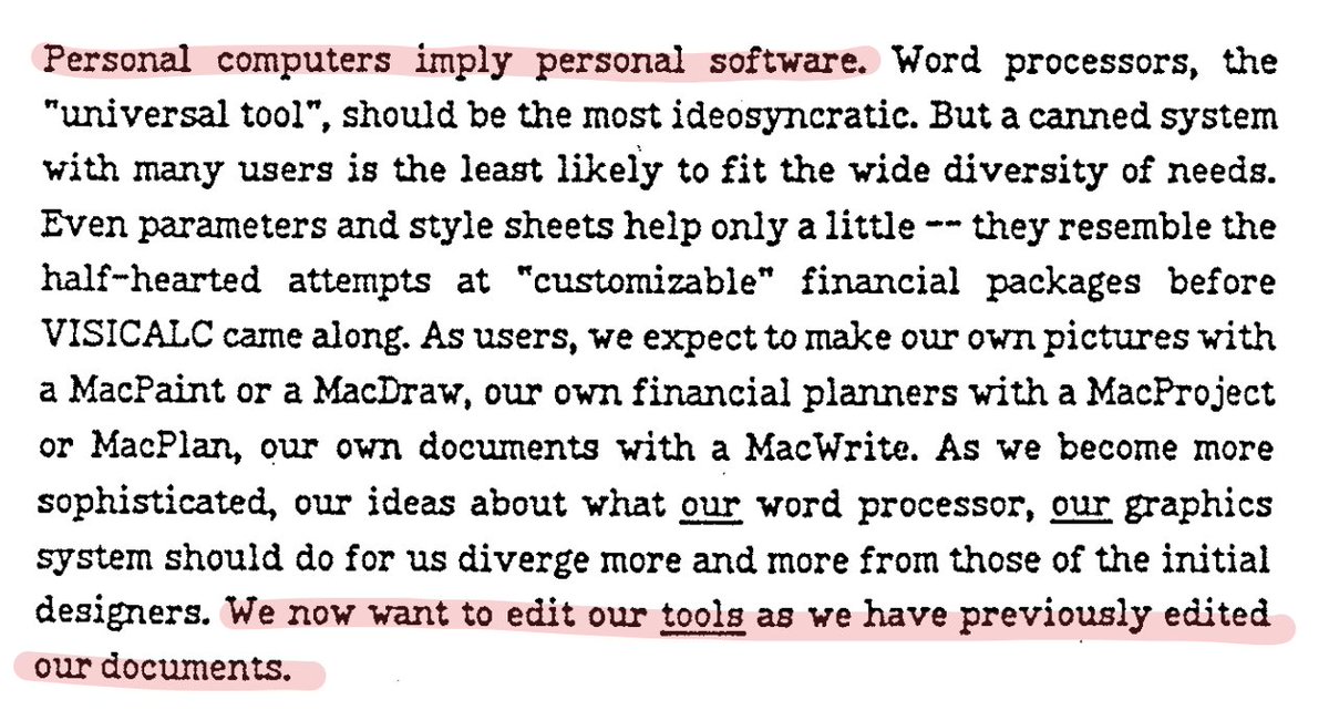 geoffreylitt's tweet photo. I think about this sentence a lot:

"We now want to edit our *tools* as we have previously edited our documents" https://t.co/ouWBalzyqY